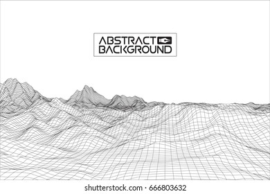 Abstract vector wireframe landscape background. Cyberspace grid. 3d technology wireframe vector illustration. Digital wireframe landscape for presentations .