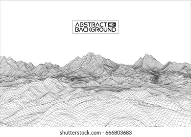 Abstract vector wireframe landscape background. Cyberspace grid. 3d technology wireframe vector illustration. Digital wireframe landscape for presentations .