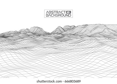 Abstract vector wireframe landscape background. Cyberspace grid. 3d technology wireframe vector illustration. Digital wireframe landscape for presentations .