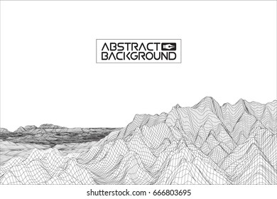 Abstract vector wireframe landscape background. Cyberspace grid. 3d technology wireframe vector illustration. Digital wireframe landscape for presentations .