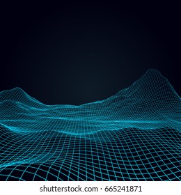 Abstract vector wireframe landscape background.3d technology, cyberspace.Digital landscape in the grid for presentations.