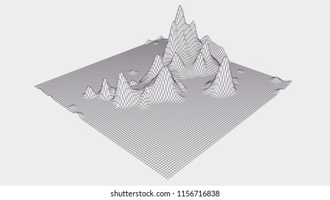 Abstract vector wireframe landscape. Abstract mesh landscapes. Polygonal mountains. Vector illustration.