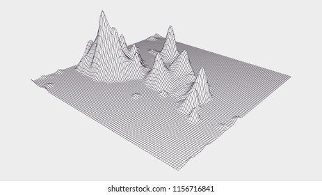 Abstract vector wireframe landscape. Abstract mesh landscapes. Polygonal mountains. Vector illustration.