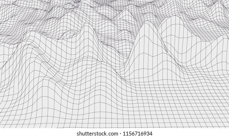 Abstract vector wireframe landscape. Abstract mesh landscapes. Polygonal mountains. Vector illustration.