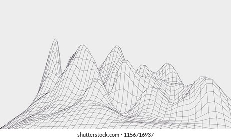Abstract vector wireframe landscape. Abstract mesh landscapes. Polygonal mountains. Vector illustration.