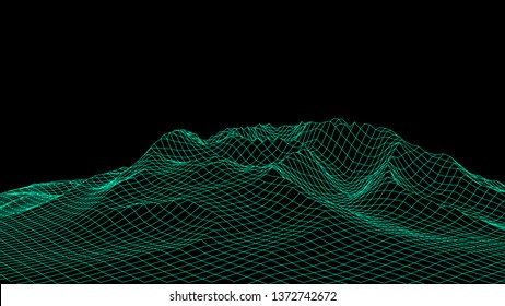 Abstract vector wireframe landscape. Abstract mesh background. Polygonal mountains. Vector illustration.