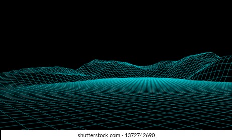 Abstract vector wireframe landscape. Abstract mesh background. Polygonal mountains. Vector illustration.