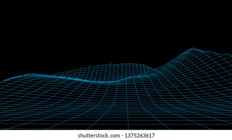 Abstract vector wireframe landscape. Abstract mesh background. Polygonal mountains. Vector illustration.