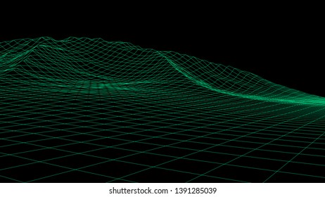 Abstract vector wireframe landscape. Abstract mesh background. Polygonal mountains. Vector illustration.