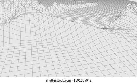 Abstract vector wireframe landscape. Abstract mesh background. Polygonal mountains. Vector illustration.