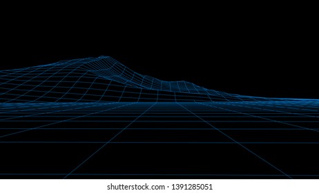 Abstract vector wireframe landscape. Abstract mesh background. Polygonal mountains. Vector illustration.