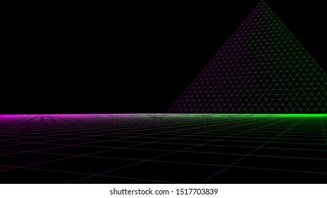 Abstract vector wireframe landscape. Abstract mesh background. Polygonal mountains. Vector illustration.