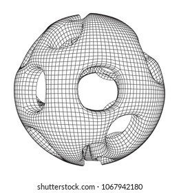 Abstract vector wireframe sphere globe with holes looks like small planet or asteroid. Vector low poly mesh illustration