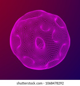Abstract vector wireframe sphere globe with holes looks like small planet or asteroid. Vector low poly mesh illustration