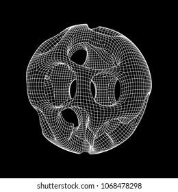 Abstract vector wireframe sphere globe with holes looks like small planet or asteroid. Vector low poly mesh illustration