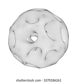 Abstract vector wireframe sphere globe with holes looks like small planet or asteroid. Vector low poly mesh illustration