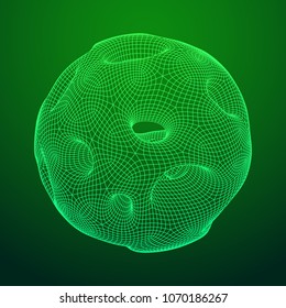 Abstract vector wireframe sphere globe with holes looks like small planet or asteroid. Vector low poly mesh illustration