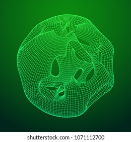 Abstract vector wireframe sphere globe with holes looks like small planet or asteroid. Vector low poly mesh illustration