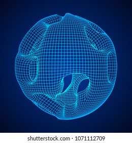 Abstract vector wireframe sphere globe with holes looks like small planet or asteroid. Vector low poly mesh illustration