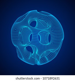 Abstract vector wireframe sphere globe with holes looks like small planet or asteroid. Vector low poly mesh illustration
