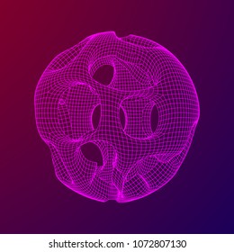 Abstract vector wireframe sphere globe with holes looks like small planet or asteroid. Vector low poly mesh illustration