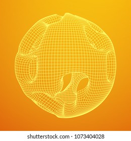 Abstract vector wireframe sphere globe with holes looks like small planet or asteroid. Vector low poly mesh illustration