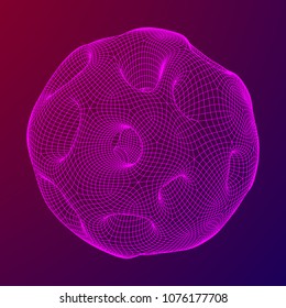 Abstract vector wireframe sphere globe with holes looks like small planet or asteroid. Vector low poly mesh illustration
