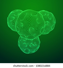 Abstract vector wireframe sphere globe with holes looks like small planet or asteroid. Vector low poly mesh illustration