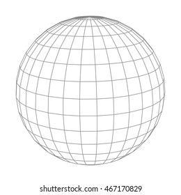 Abstract vector wireframe sphere globe on white isolated.