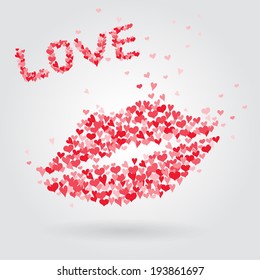 Abstract vector woman lips and "LOVE" hearts shape alphabet, Vector EPS10