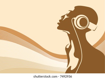 Abstract vector of a woman listening to music