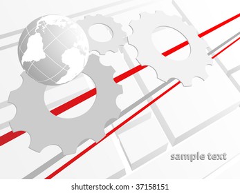 abstract vector world technology background with globe and gears