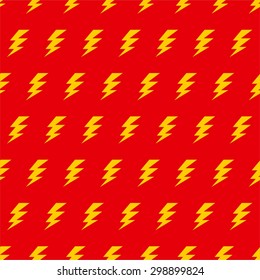 Abstract vector yellow seamless thunder pattern flat design on a red background
