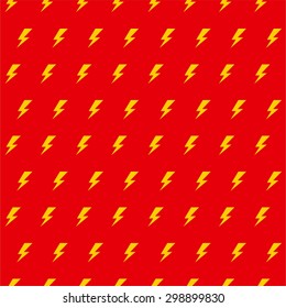 Abstract vector yellow seamless thunder pattern flat design on a red background
