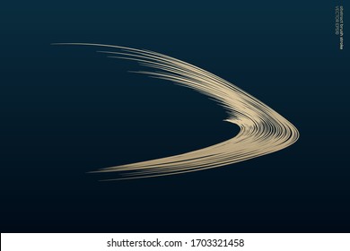 Abstract vector zen art by gold brush stroke look like wing isolated on dark teal blue background