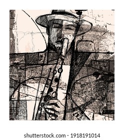Abstract vectorial composition with a saxophonist- vector illustration