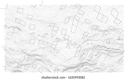 An abstract vector-made technological background consisting of dots and lines. The concept of the flow of information, the plexus effect. The vector is rendered from 3D.