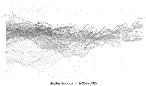 An abstract vector-made technological background consisting of dots and lines. The concept of the flow of information, the plexus effect. The vector is rendered from 3D.