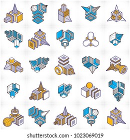 Abstract vectors, 3D shapes set.