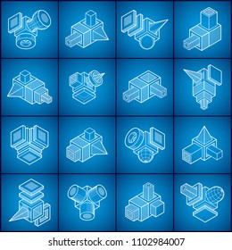 Abstract vectors, 3D shapes set.