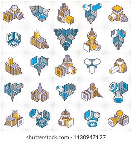 Abstract vectors, 3D shapes set.
