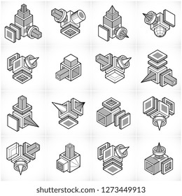 Abstract vectors, 3D shapes set.