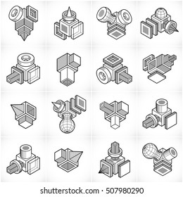 Abstract vectors, 3D shapes set.