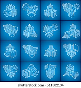Abstract vectors, 3D shapes set.