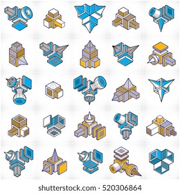 Abstract vectors, 3D shapes set.