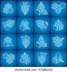 Abstract vectors, 3D shapes set.