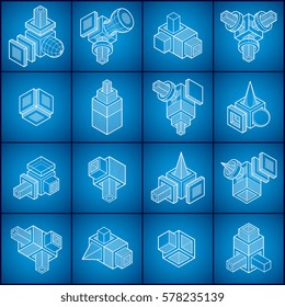 Abstract vectors, 3D shapes set.