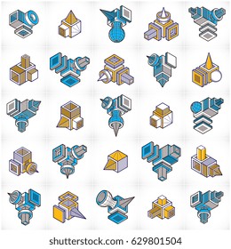 Abstract vectors, 3D shapes set.