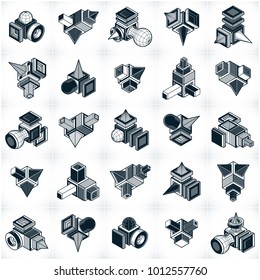 Abstract vectors, 3D simple geometric shapes set.