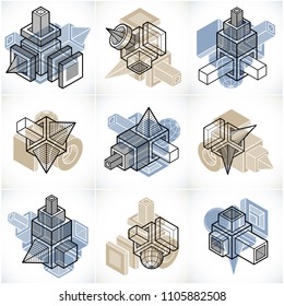 Abstract vectors, 3D simple geometric shapes set.